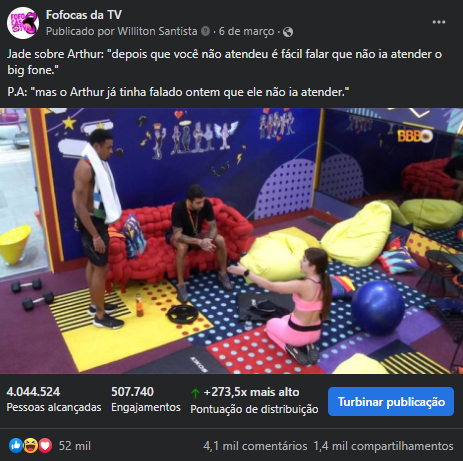 Resultados da Postagem em Fofocas da TV